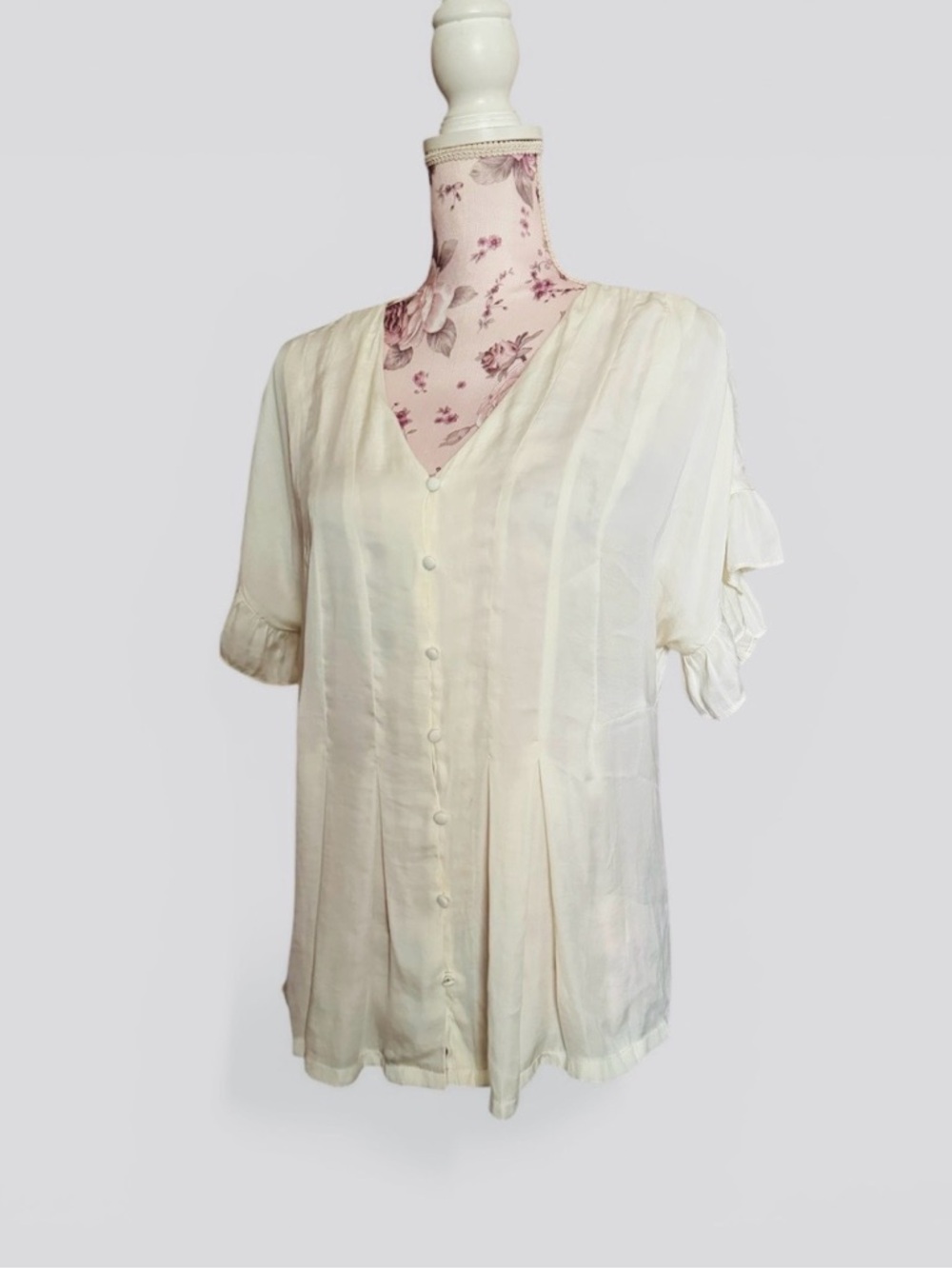 dolan Ivory V-Neck Button Front Blouse with Ruffle Sleeves - Picture 2 of 3